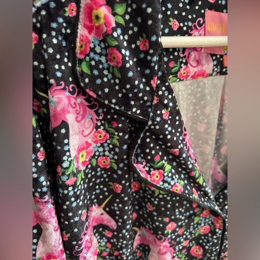 Velvet Black Pink  Floral Whimsy Sleep Shirt Coquette  Oversized  XL unicorn - Picture 9 of 13